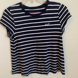 Abercrombie kids navy and white striped shirt